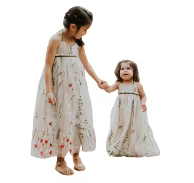 OEM and ODM Flower flora Sister Custom embroidery Dress Gaoteng Manufacturing Family Matching