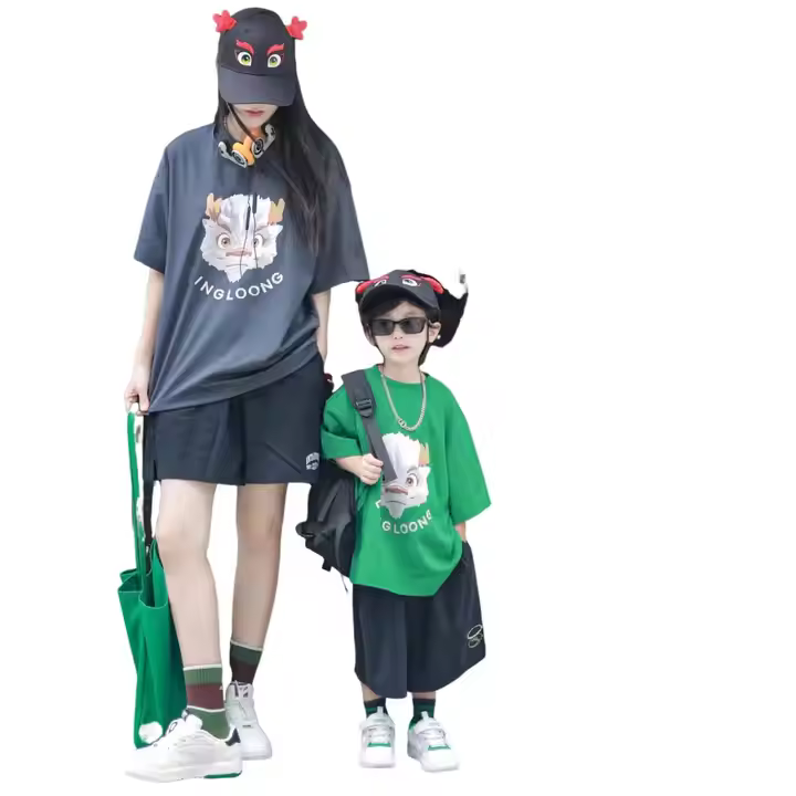 Mom and Son t Shirt Short 2 Pcs Set Print Pattern Design From Gaoteng Company
