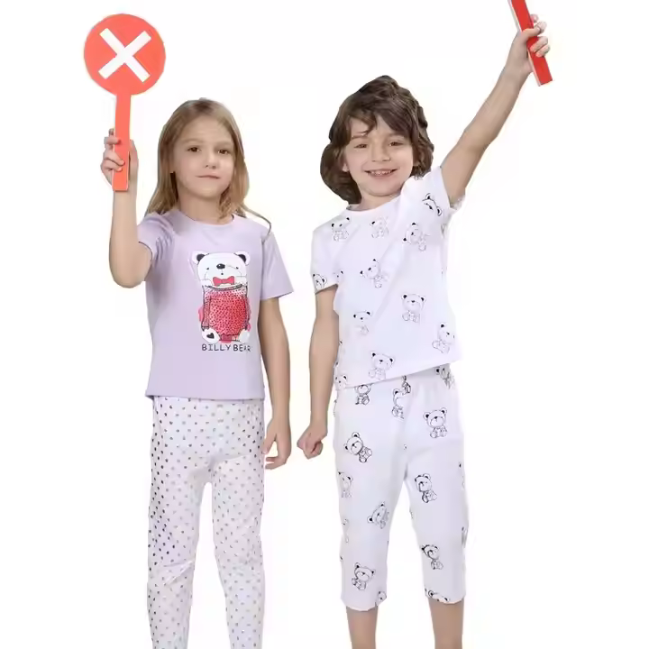 Breathable Print Summer Pajamas for Girls 8 Years Cotton Children's Sleepwear for Ages 2-10