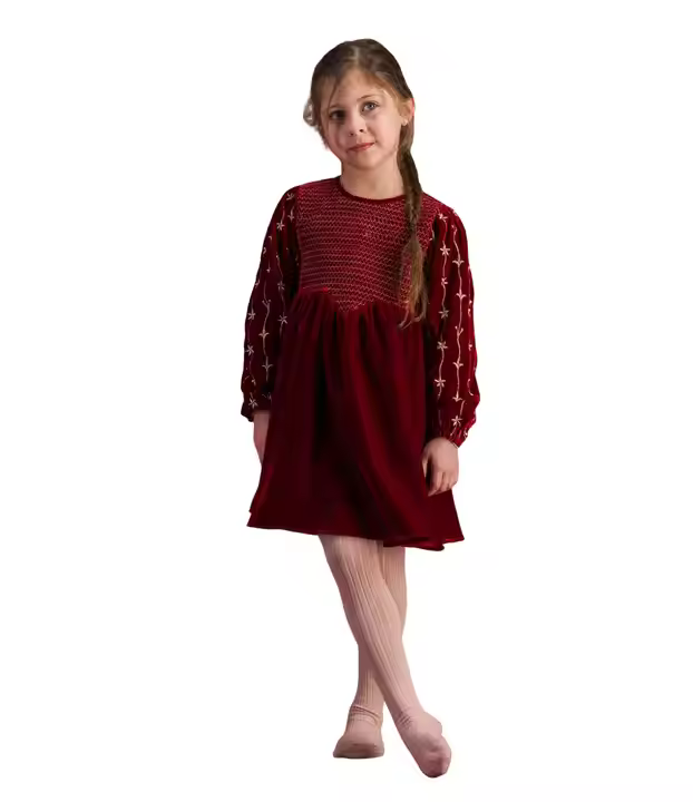 Children's Clothing Long Sleeve Velvet Cotton Smocking Dress Casual Winter Dress Girl