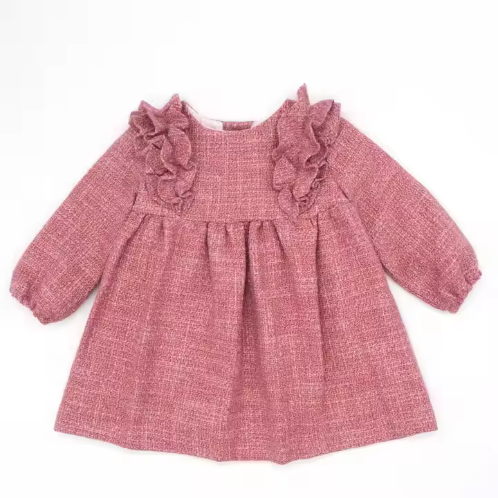 OEM Private Label Elegant Princess Dress for Children Solid Woven Cotton Knee-Length Ribbon for Autumn Parties Available Pink
