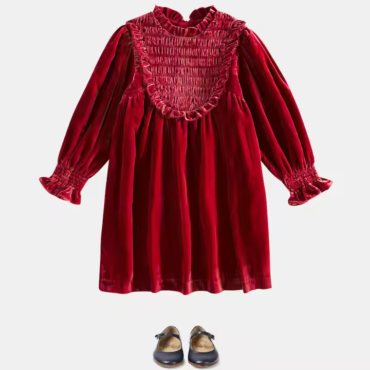 Custom Elegant Children's Winter Velvet Dress With Long Sleeves Vintage Style for Teen Girls ODM Supply