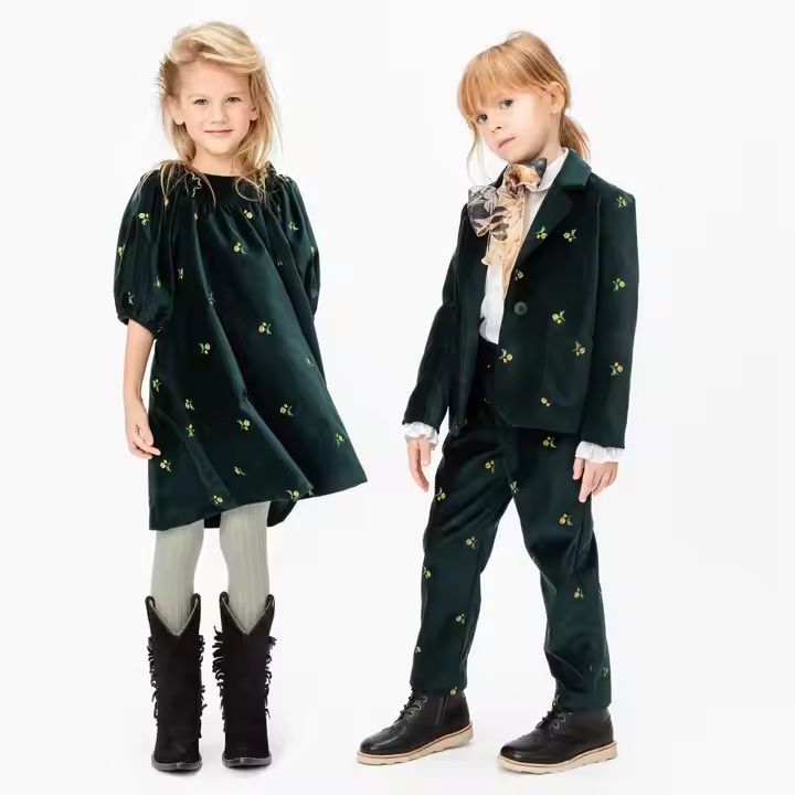 Customizable Velour Kids Clothing Collection for Winter Girls Embroidery Suits Blazer Pants & Dresses Straight From the Factory