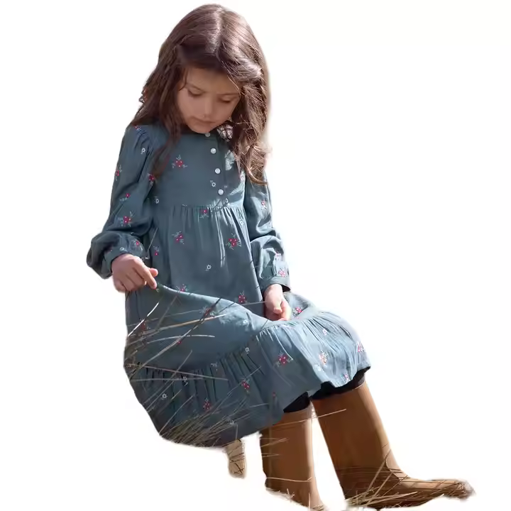 Custom Vintage Western Style Girls Dresses for Toddlers Allover Embroidery Long Sleeve Sizes 2-12 Kids' Clothing