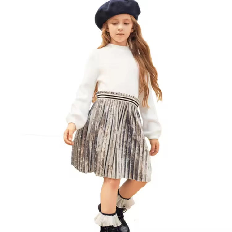 Factory Wholesale Customized Girls Warm Knit Winter Woolen Dress