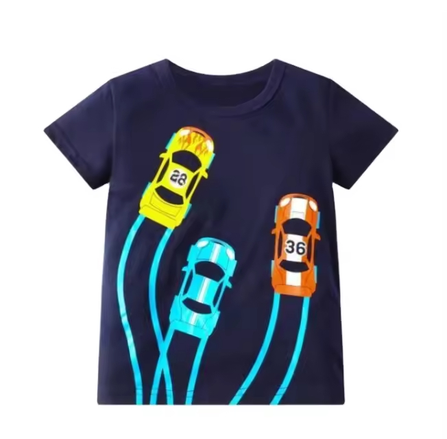 Custom Summer Kids Boys Cotton T-shirt Cartoon Printed Short Sleeve Clothes Cute Top Wholesale