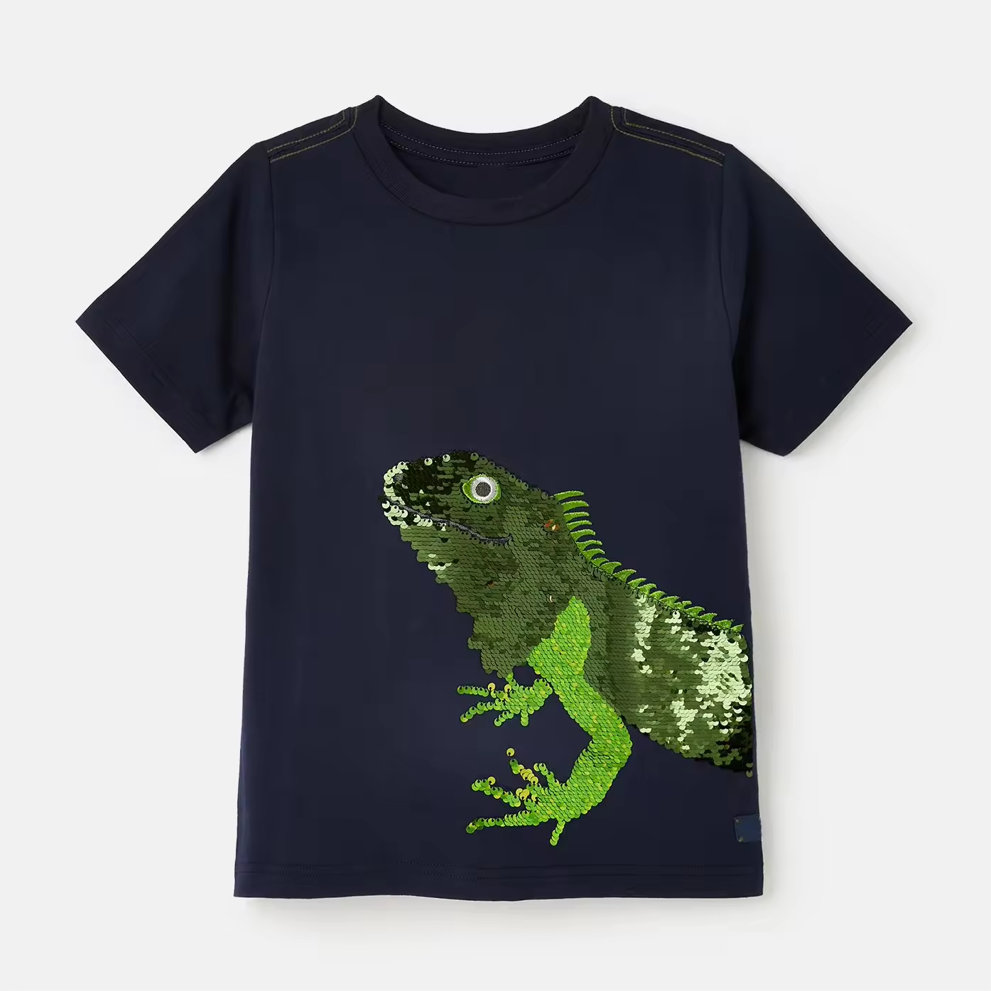 Customized Short Sleeve Child Clothing for Boys t Shirt 12 Years Black Color Boys Lizard Graphic t Shirt Embroidery With Sequin