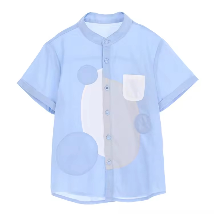 Wholesale Light Blue Linen Short Sleeve Boys T-Shirts & Polo Shirts Fashionable Casual Style Quick Dry Jersey for Kids