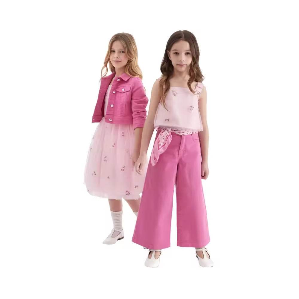 Kids Denim Jacket Pink Pants Matching Set For Girls Boutique Clothing Custom