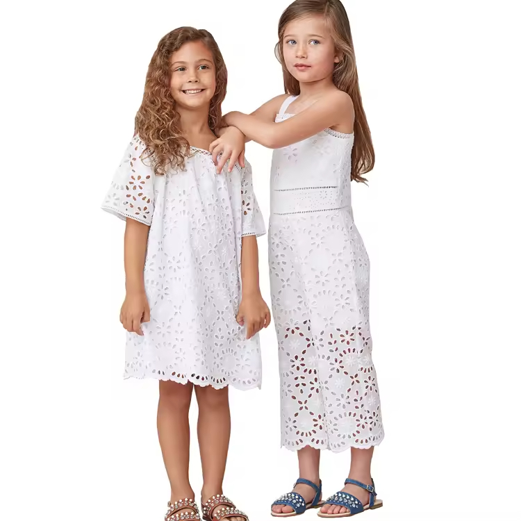 Children's Summer Dresses Casual Sleeveless Cotton Floral Style Mummy and Me Matching White Dresses for Girls Their Mothers