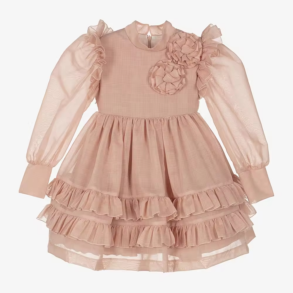 Custom High Quality pink Lace Kids Frock Girls Dresses for 9 10 11 12 Years Quinceanera Teenage Youth Gown Girl Clothing