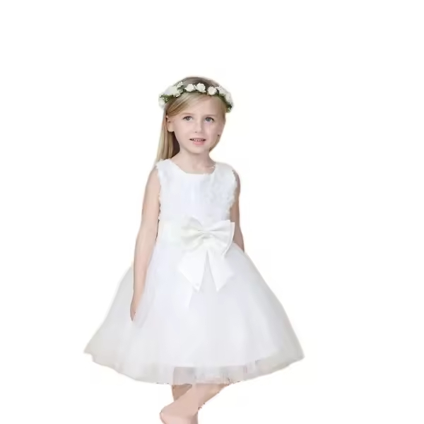 OEM ODM Baby Girls Party Dress 10-Year-Old Toddler Summer Dress Bow Decoration Long Style Mesh for 3-7 Years Old Children
