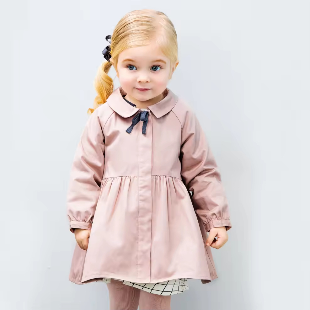 Fashionable Elegant Korean Trench Coat for Baby Girls Long Length Elegant Style Outwear