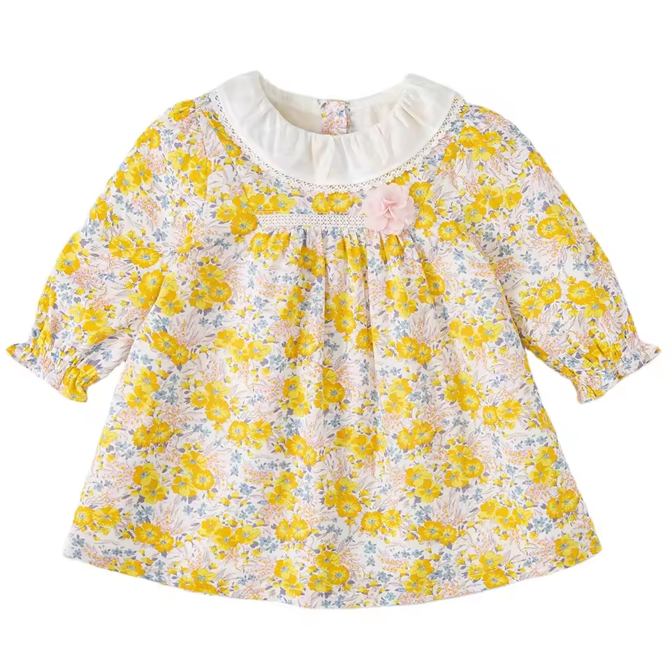 Elegant Princess-Style Dress for Girls 13-Year-Old Long Sleeve A-Line Mini Style Casual Cotton Fabric for Summer