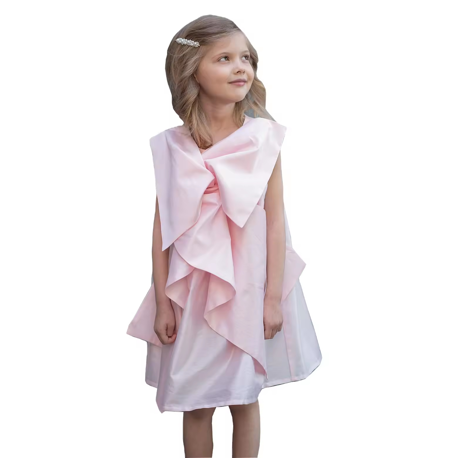 Custom Fashion Sleeveless Kids Summer Dresses for Girls With Big Bow in Front Guangzhou Many Color Option Kids Dress Vendor