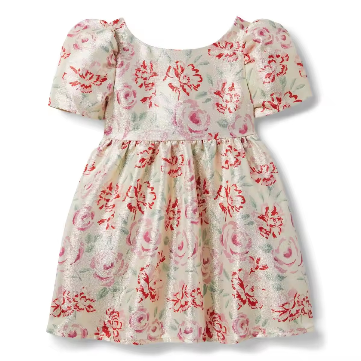 Custom Rose Floral Print Kids Cotton Dress Wear With Puffy Sleeve Spring Casual Style Toddler Dresses