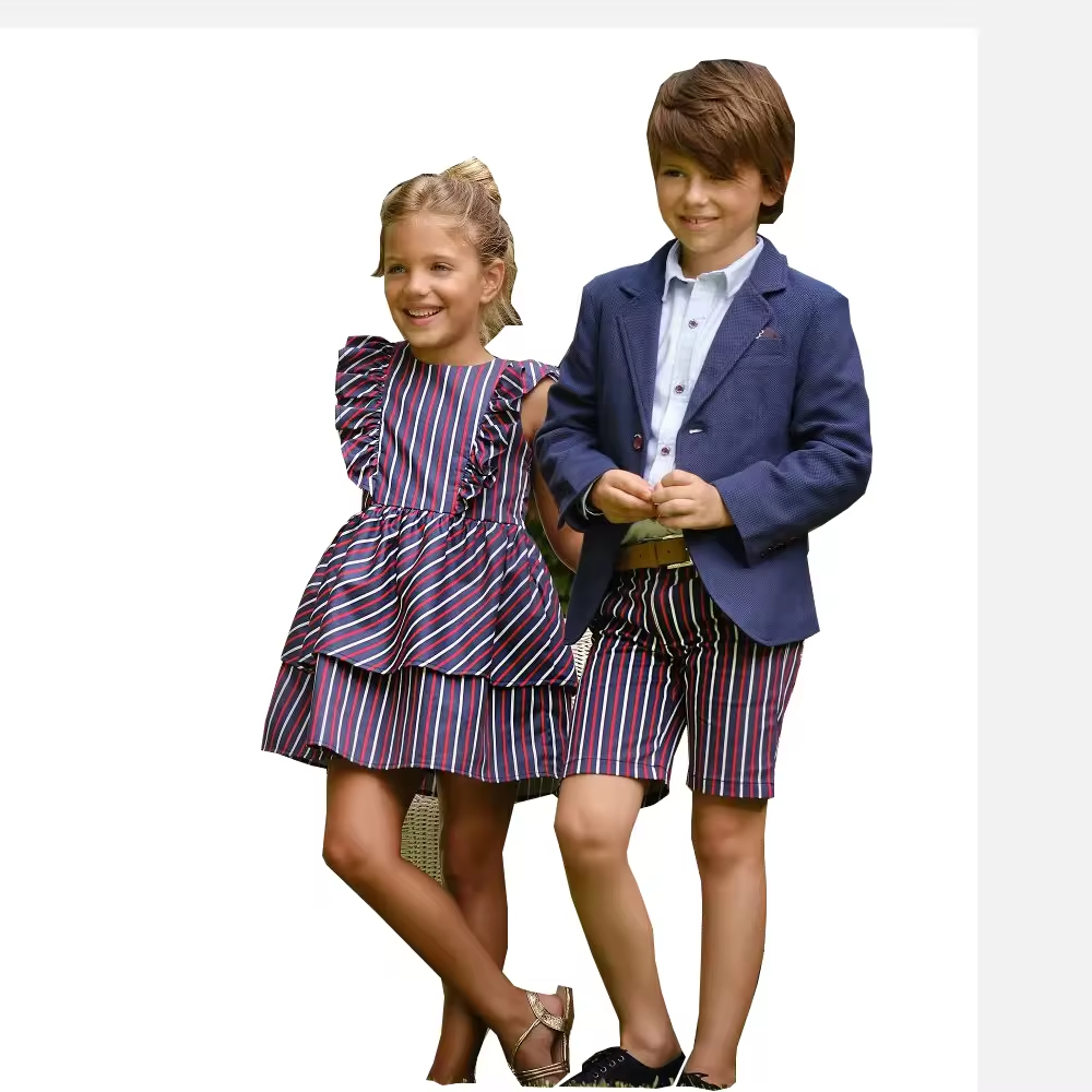 Guangzhou Custom 2025 Summer Kids Apparel Hot New Striped Woven Clothes with Ruffles Decoration for Children