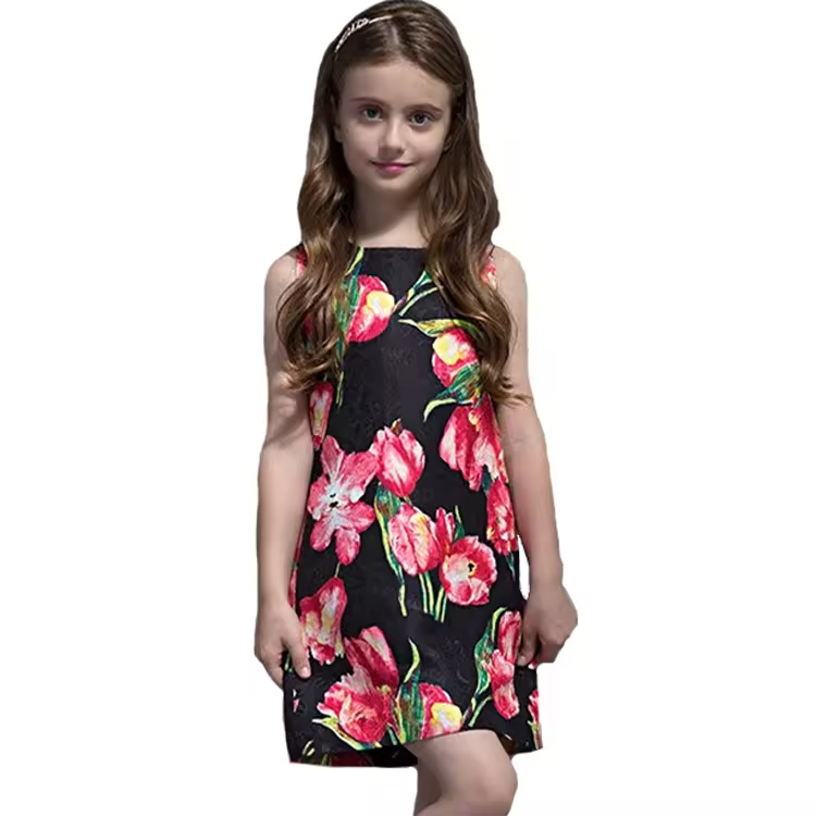 Guangzhou Manufacturer Wholesale High End Design Flower Girls' Dresses Sleeveless Fashion Kids Summer Party Dress